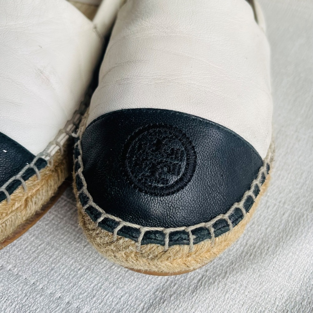 TORY BURCH Colorblock Espadrilles Leather Ivory Black Women’s - Picture 5 of 9
